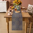 thumbnail image 3 of Table Runner - 60 Inch Long, Vintage Mediterranean Kitchen Dining Table Runner Dresser Scarves, Retro Morocco Abstract Art Brown Blue Farmhouse Decor for Coffee Tables Wedding Party Banquet, 3 of 8