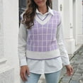 thumbnail image 3 of Womens Fall Fashion 2022! QLEICOM Sweaters for Women, Women‘s V-neck Multicolor Knitted Sweater Plaid Stripes Casual Fashion Sleeveless Vest Jacket Coat Tops On Clearance, 3 of 5