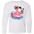 thumbnail image 3 of Inktastic Flamingo with Sunglasses Pool Float and Drink Long Sleeve Youth T-Shirt, 3 of 5