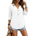 thumbnail image 4 of Oiangi Hoodie for Women Drawstring Long Sleeve Button V Neck Tops Casual Lightweight Fall Pullover Hooded White S, 4 of 8