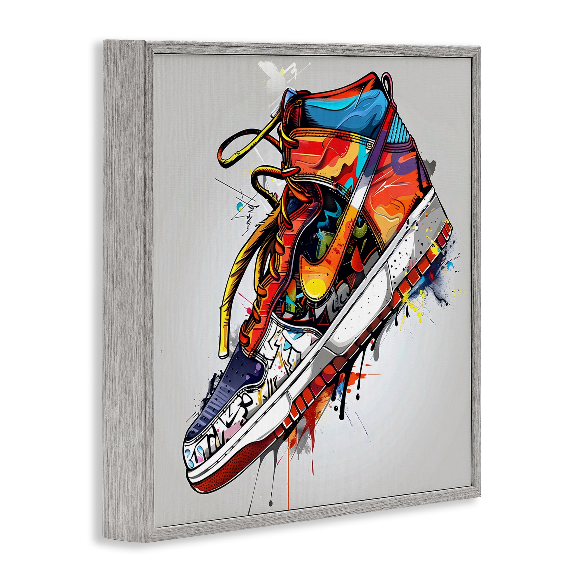 Stupell Industries Graffiti Sneaker with Laces Gray Framed Giclee Art, design by Creative Studio