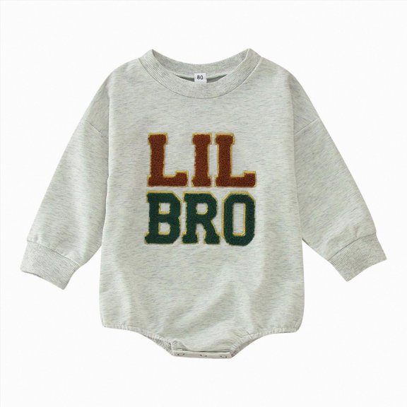 Splozh Cute Baby Girl Clothes Infant Boys Romper 3 6 12 18 24 Months Long Sleeve Letter Embroider Pullover Newborn Sweatshirt Bodysuits,Grey,12-18 Months