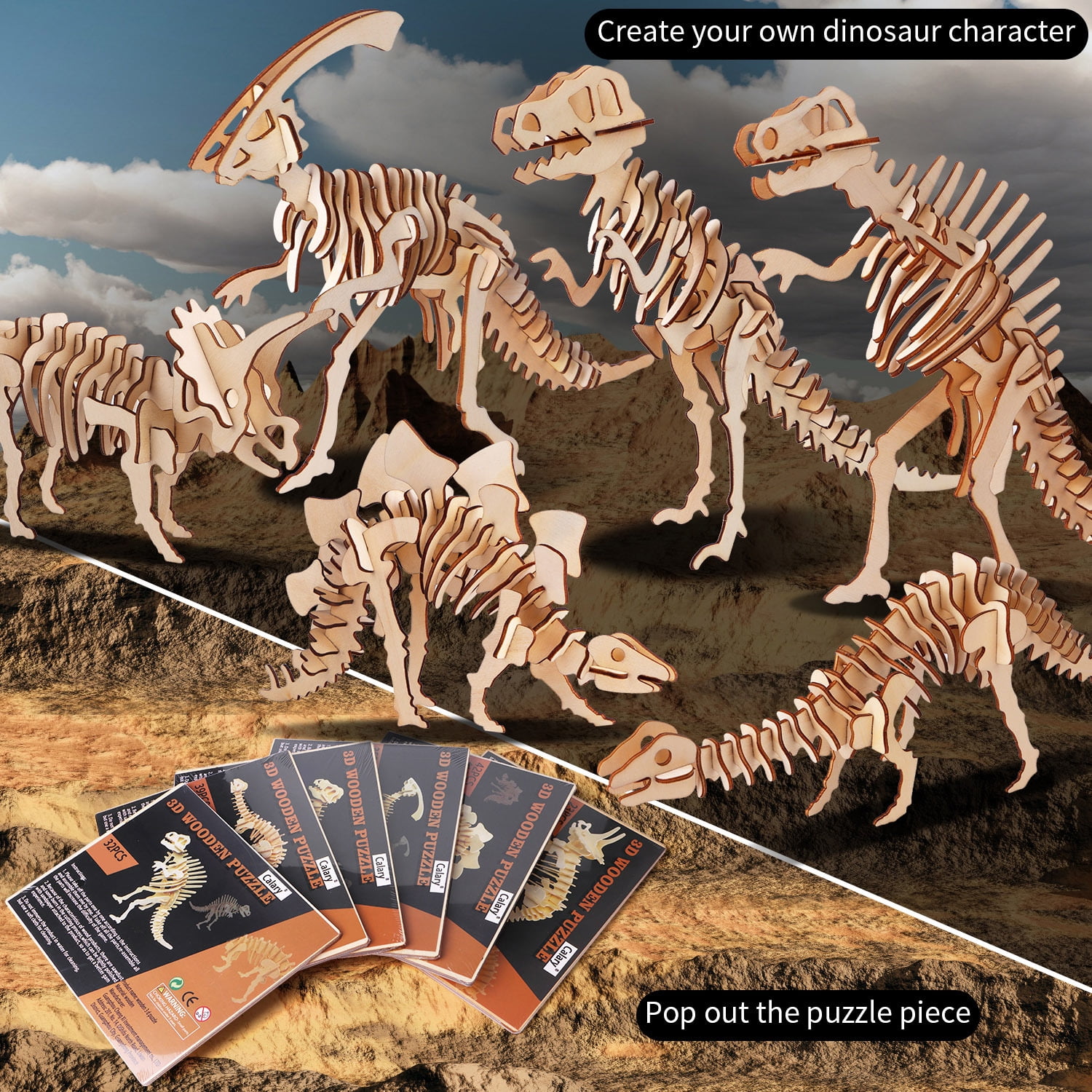 DIY 3D Dinosaur Skeleton Puzzle Set Wooden Craft Dominican
