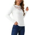 thumbnail image 4 of INSPIRAR CHIC Blusas Casual para Mujeres con Encaje Cuello Redondo de Manga Larga Camiseta Sólida Ropa de Primavera XL Blanca, 4 of 6