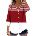thumbnail image 2 of Fewfanhot Women 3/4 Sleeve Blouse, Notched V‑Neck Button Front Tunic Top, Loose Fit Casual Shirt for Ladies, 2 of 6