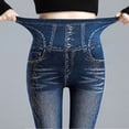 thumbnail image 3 of LINGLANG Lined Leggings Women Tights Velvet Encrusted Elastic Waist High Elastic Tight Fitting Imitation Denim Pocket High Waist Thick Thermal Winter Warm Workout Yoga Pants, 3 of 6