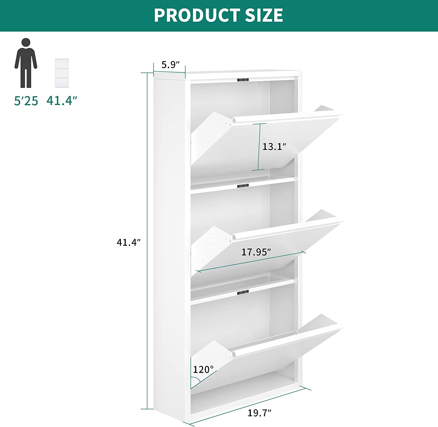 Dextrus Metal Shoe Cabinet with 3 Drawers and Gooseneck Drawer