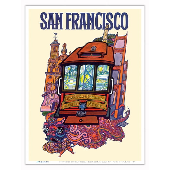 San Francisco - Presidio California Market Street Cable Car - Vintage Travel Poster by David Klein c.1960 - Master Art Print (Unframed) 9in x 12in