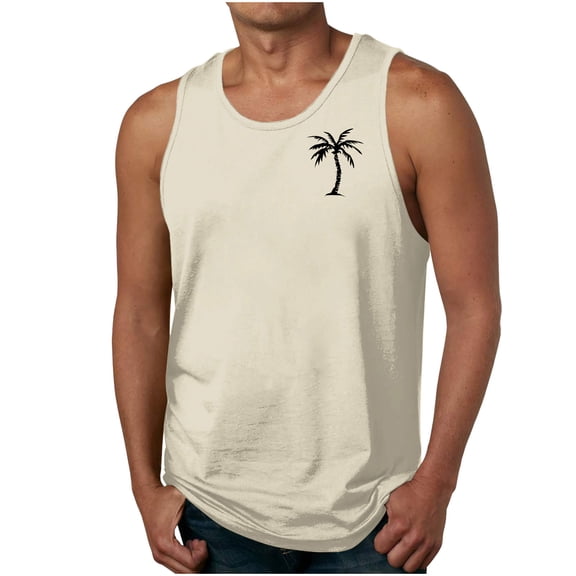 Cmfcve Men's Plus Size Tank Top Summer Hawaiian Vacation Tank Top Printed Round Neck Sleeveless Tees