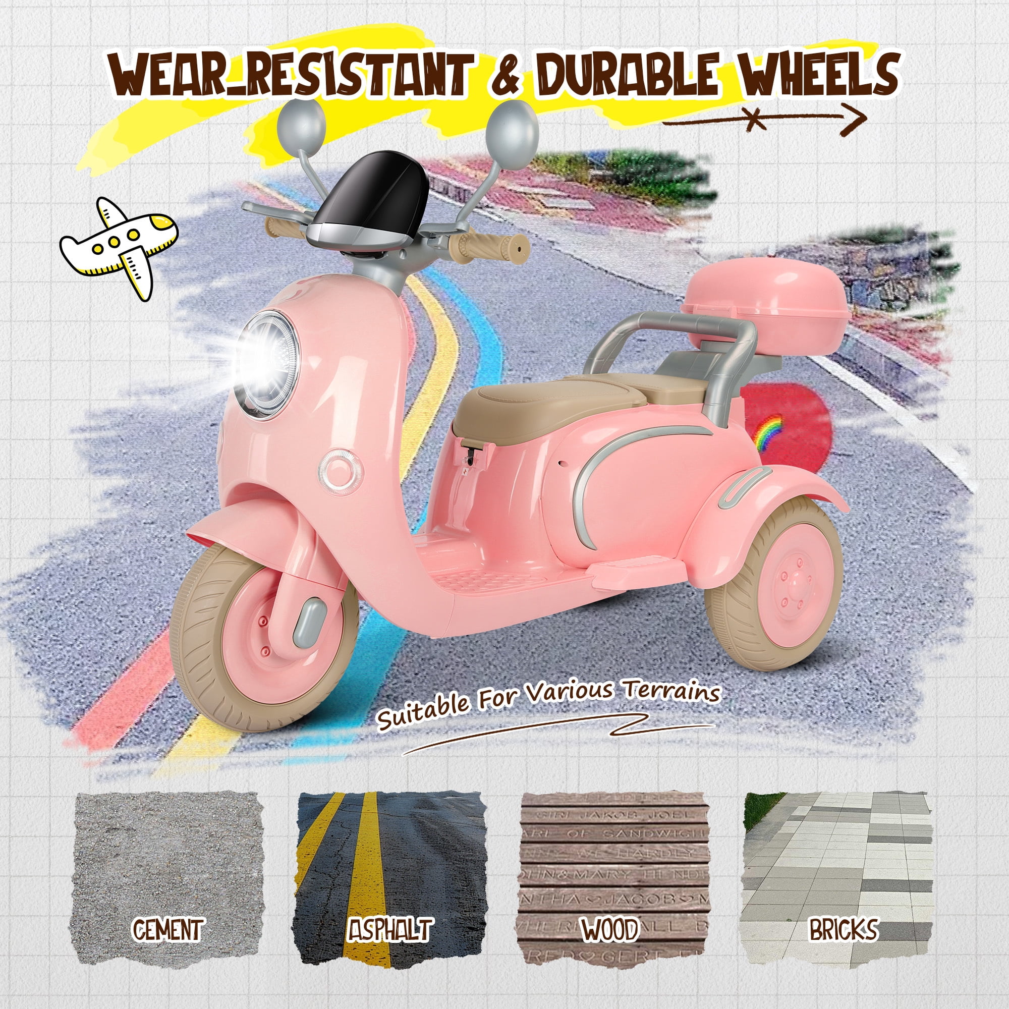 Letsgokid 2 Seater Electric Motorcycle, 12V Ride On Motorcycle with USB, Music, Bluetooth, Light, Big Storage Box, Motorcycle for Kids 3+