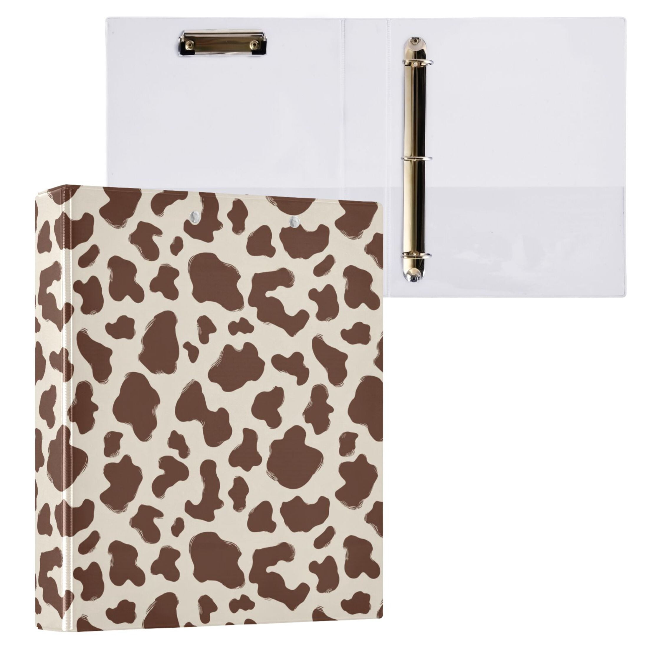 Three Ring Binder Brown and White Cow Print Spots 1.5 Inch Round Binder D-Rings for Office Supplies and More