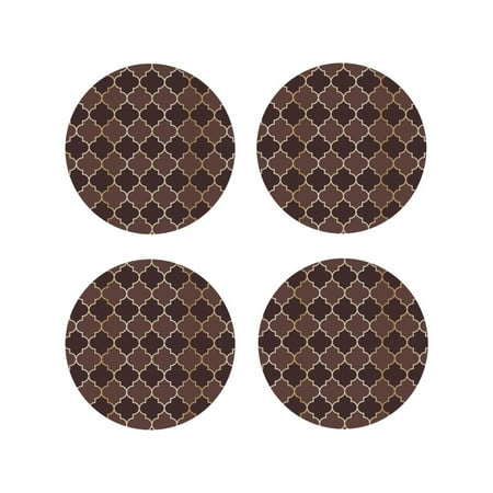 

Tideii Brown Gold Grid for Leather Coasters 4 Pieces Anti-fouling and Anti-scalding Decorative Coasters Suitable for Restaurants Kitchens Coffee Shops-Round Shape