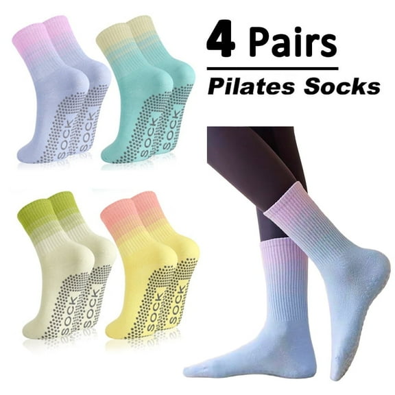 4 Pairs Grip Socks for Women Non-Slip Yoga Pilates Socks with Sticky Soles Barre