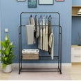 thumbnail image 2 of Metal Clothing Rack, Heavy Duty Garment Rack, Freestanding Hanger, with 2-Tier Storage Shelf and Double Rods, Multifunctional Clothes Rack for Bedroom, Living Room, Dressing Room, Black, D4727, 2 of 6