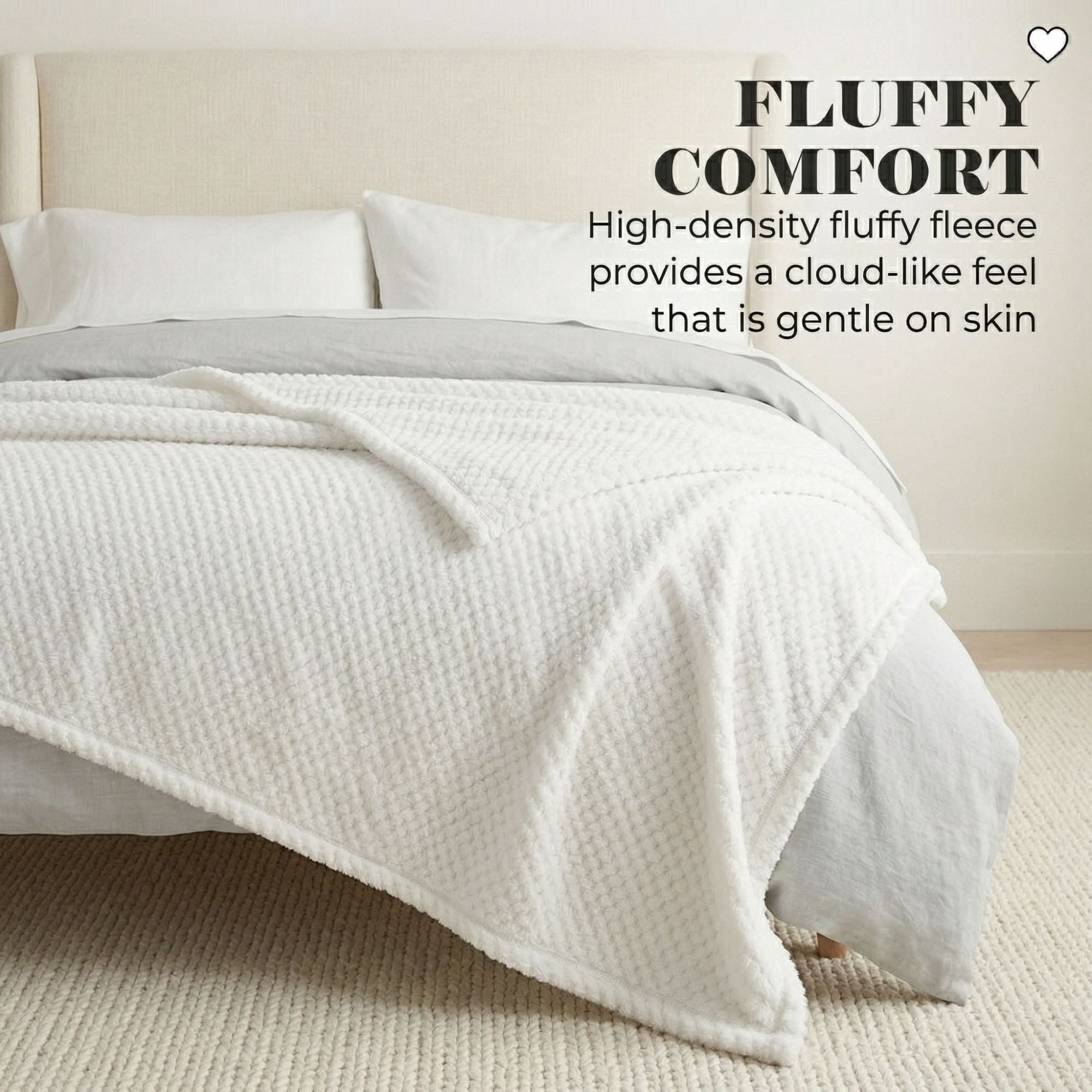 Superior Lily Pebbled Fluffy Fleece Blanket, King Size, White