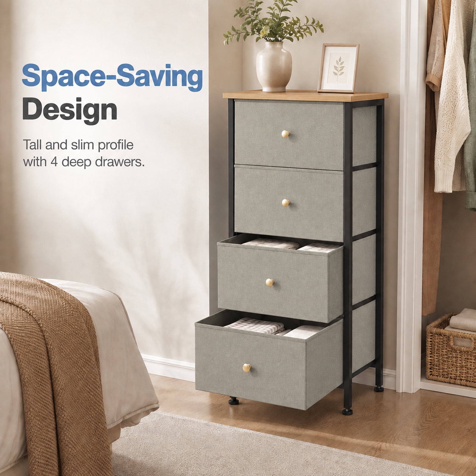 Alvantor Dresser Nightstand for Bedroom, 4-Drawer Fabric Dresser Storage Tower, Space-saving tower, Bedroom or closet use, Chest of drawers for small spaces