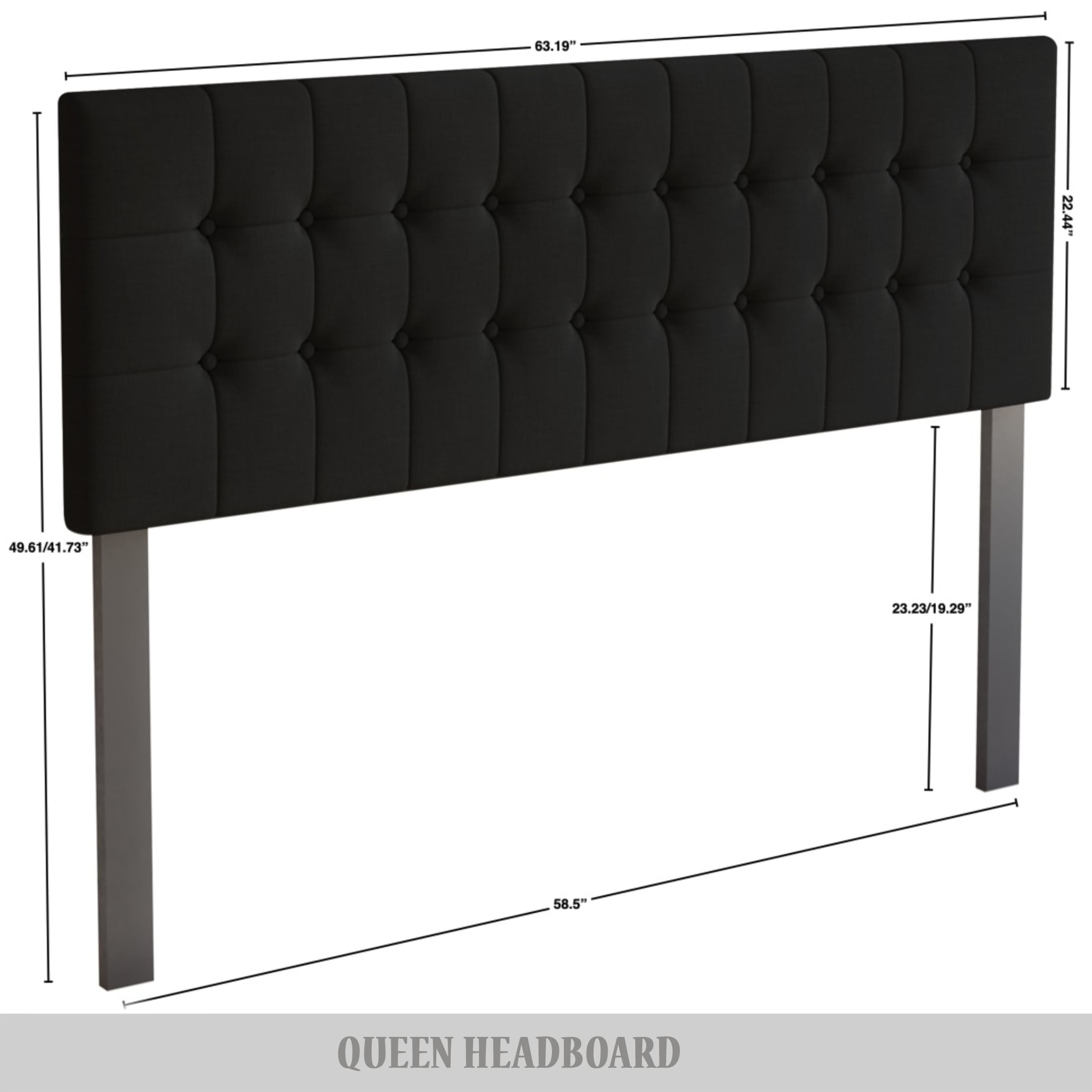 Castle Place Upholstered Button Tufted Linen Headboard, Black, Queen