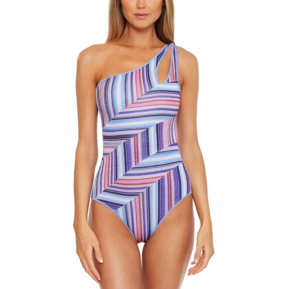 South Coast Printed Metallic Asymmetrical One-Piece Swimsuit Starry Night Multi S