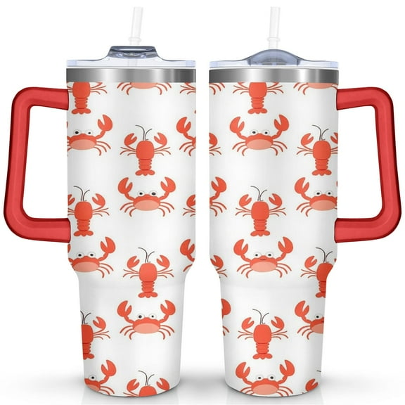 Cup with Handle and Straws 40 oz Vacuum Insulated Cute Crab Marine Adorable Travel Coffee Mug Birthday Present for Men Dad Son Husband Gifts for Him/Her Water Bottle