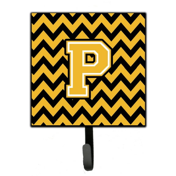 Letter P Chevron Black and Gold Leash or Key Holder