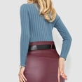thumbnail image 4 of Suéter de cuello en V para mujer, blusa informal de poliéster con mangas largas y base de color liso, 4 of 6