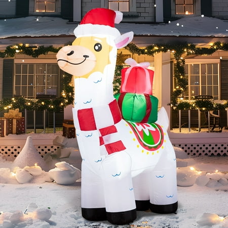 Joyfy 6 Ft Christmas Inflatables Llama Outdoor Decorations,Llama Christmas Blow Ups Yard Christmas With Built-In Leds For Holiday Party Garden Lawn Decor