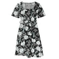 thumbnail image 5 of IROINNID Casual Dresses For Women Puff Sleeve Printed Leisure Short Sleeve Square Neck Dress Summer, 5 of 6