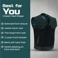 thumbnail image 4 of Lesa Collection Mens Black Denim & Leather Motorcycle Club Vest Green Thread Zipper Front, Diamo - 4XL, 4 of 8