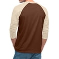thumbnail image 4 of Men's Long Sleeve Round Neck Contrast Color Raglan Three Quarter Sleeve T-Shirt Top for Spring Fall Active Wear,Beige,L, 4 of 6