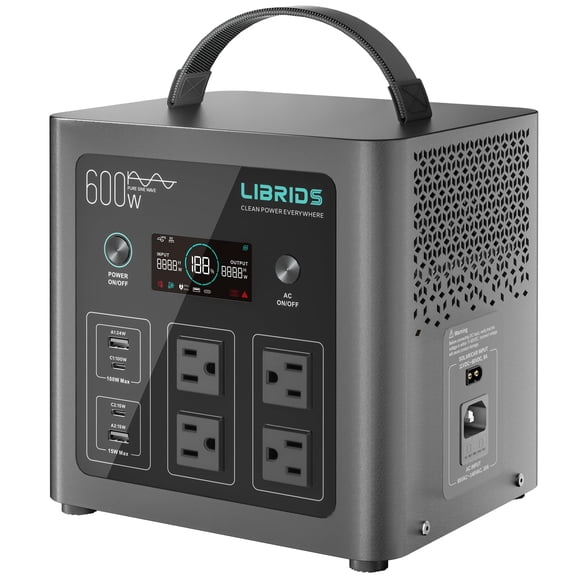 C600 Portable Power Station, 640Wh LiFePO4 Battery, Peak 1200W Solar Generator, 1.5H Fast Charge, 10ms UPS, 8 Ports(4 AC) for Camping, Home Backup & Outages