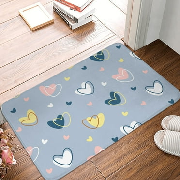 DouZhe Doormat Non-Slip Washable Floor Mat, Indoor Area Rug Vintage Abstract Blue Hearts Pattern Carpet, 24x16 inches