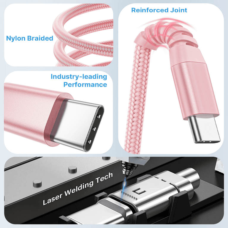 Pink 6ft USB-C Cable for TCL 50 XE NXTPAPER 5G, TCL 50 XL 5G Charger Cord Power Wire Type-C Fast Pink 6ft USB-C Cable for TCL 50 XE NXTPAPER 5G, TCL 50 XL 5G Charger Cord Power Wire Type-C Fast