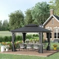 thumbnail image 3 of Outsunny 10' x 12' Metal Hardtop Gazebo with Mesh Sidewalls & Curtains, Double Roof Pavilion for Patio, Backyard, Deck, Porch, Gray, 3 of 9