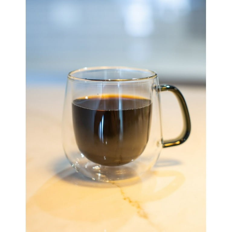 Jeanne Fitz Double-Wall Glass Coffee Mug, Black Handle