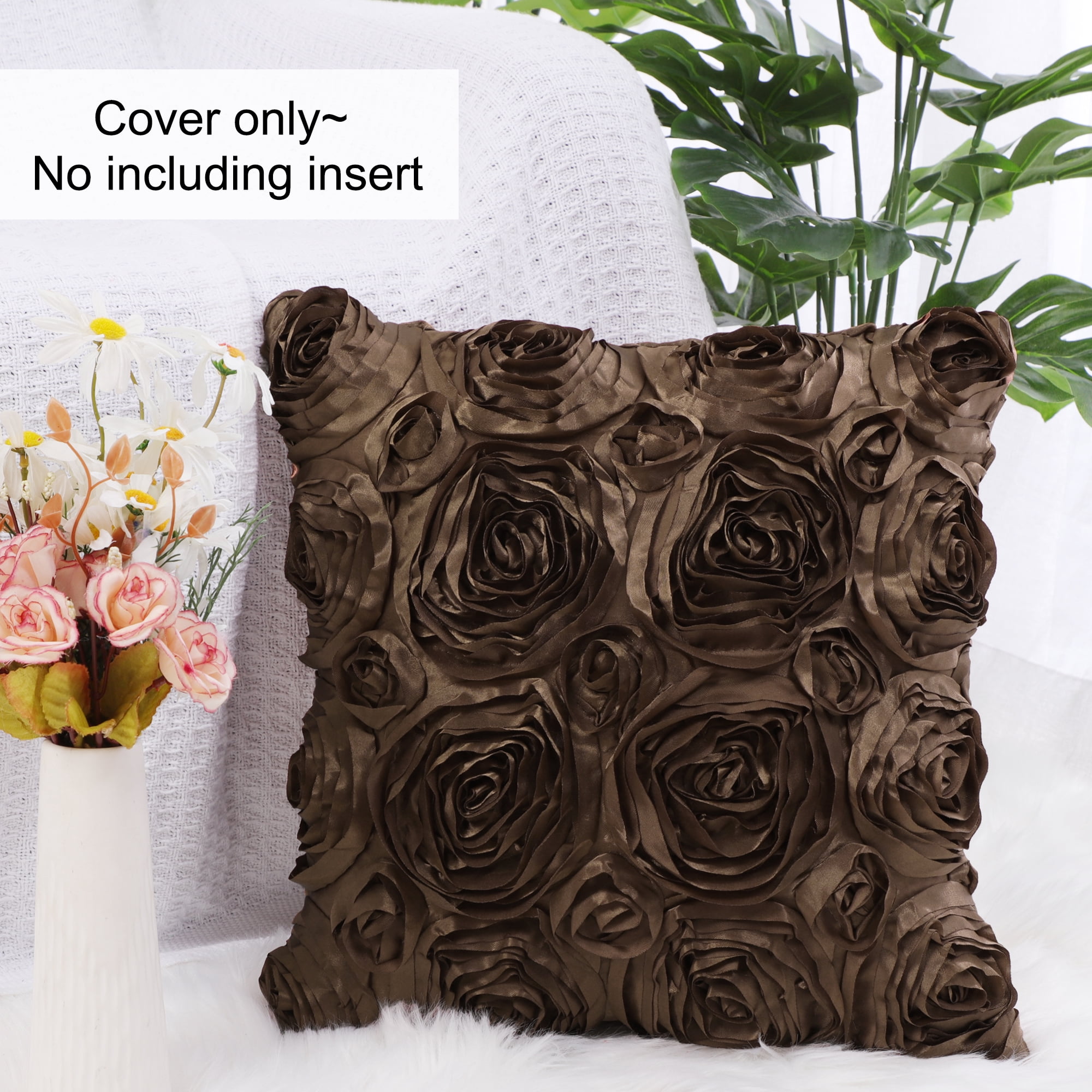 Unique Bargains 3D Flower Decorative Throw Pillow Cover 16" x 16" Coffee Color