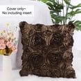 thumbnail image 3 of PiccoCasa 3D Satin Rose Flower Throw Pillow Cover Shells,Pure Cushion Covers for Couch Sofa,16" x 16" Coffee Color, 3 of 7