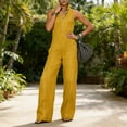 thumbnail image 2 of Sentmoon Summer Outfits Women Sleeveless Collar Jumpsuits for Women Summer Solid Color with Zipper Loose Fit Overalls for Women for Going Out and Party S-3XL, 2 of 6