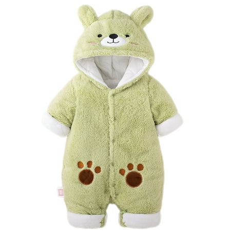 

Beiwei Baby Loose Thicken Hooded Jumpsuit Long Sleeve Cartoon Onesies Infant Buttons Home Fleece Romper 8007 Cyan 73cm