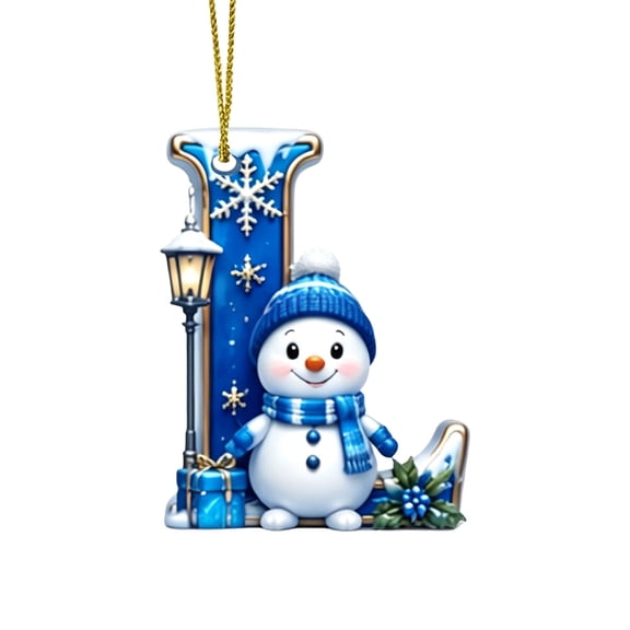 26 Initial Letter Christmas Snowman Ornaments, Blue Personalized Hanging Pendant for Indoor DIY Hanging Xmas Ornament,L