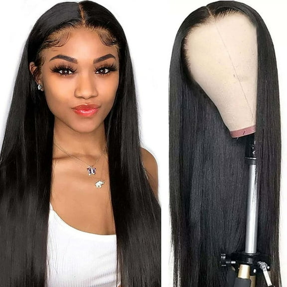 Tuscom Women's Black Long Straight Wig with Middle Part & Bangs – 27.55 Inch Heat-Resistant Synthetic Hair for Party, Daily Wear