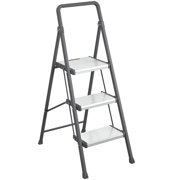 Cosco Euro 3-Step Folding Step Stool, Steel Frame with Aluminum Steps, Gray