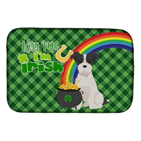 

Black White Wirehair Jack Russell Terrier St. Patrick s Day Dish Drying Mat 14 in x 21 in
