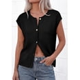 thumbnail image 3 of PRETTYGARDEN Womens Cap Short Sleeve Sweater Vest Spring Summer Lightweight Button Down Cardigans Trendy Loose Tops, 3 of 10