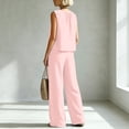 thumbnail image 6 of Mifsaly Two Piece Linen Sets for Women Sleeveless Pleated V Neck Top and Flowy Long Pants with Pockets Dressy Casual Summer Travel Vacation Outfits Pink,L, 6 of 8