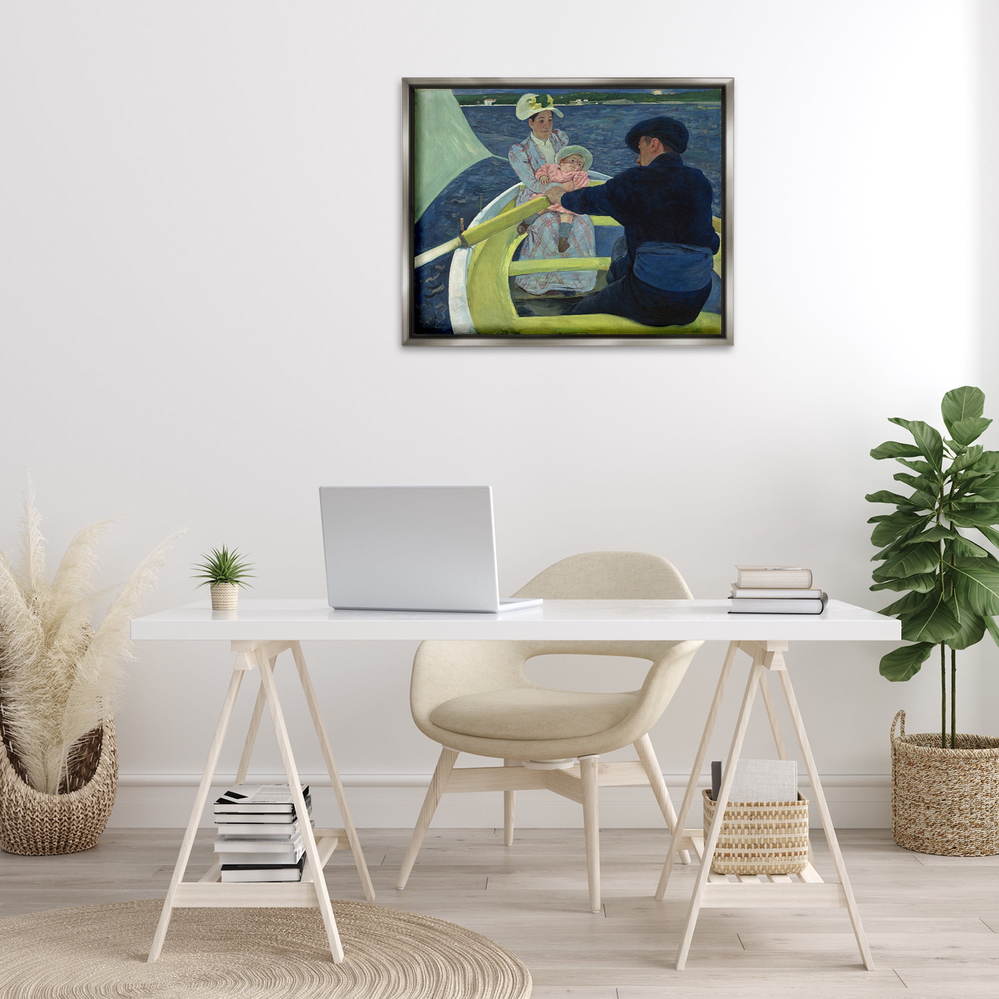 Stupell Industries Classical Boating Party People Painting Gray Floater Framed Canvas Art Print Wall Art, 31 x 25