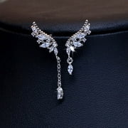 AkoaDa Fashion Women Silver Color Asymmetry Stud Earrings Jewelry Angel Wings Tassels Crystal High Quality Earrings Jewelry