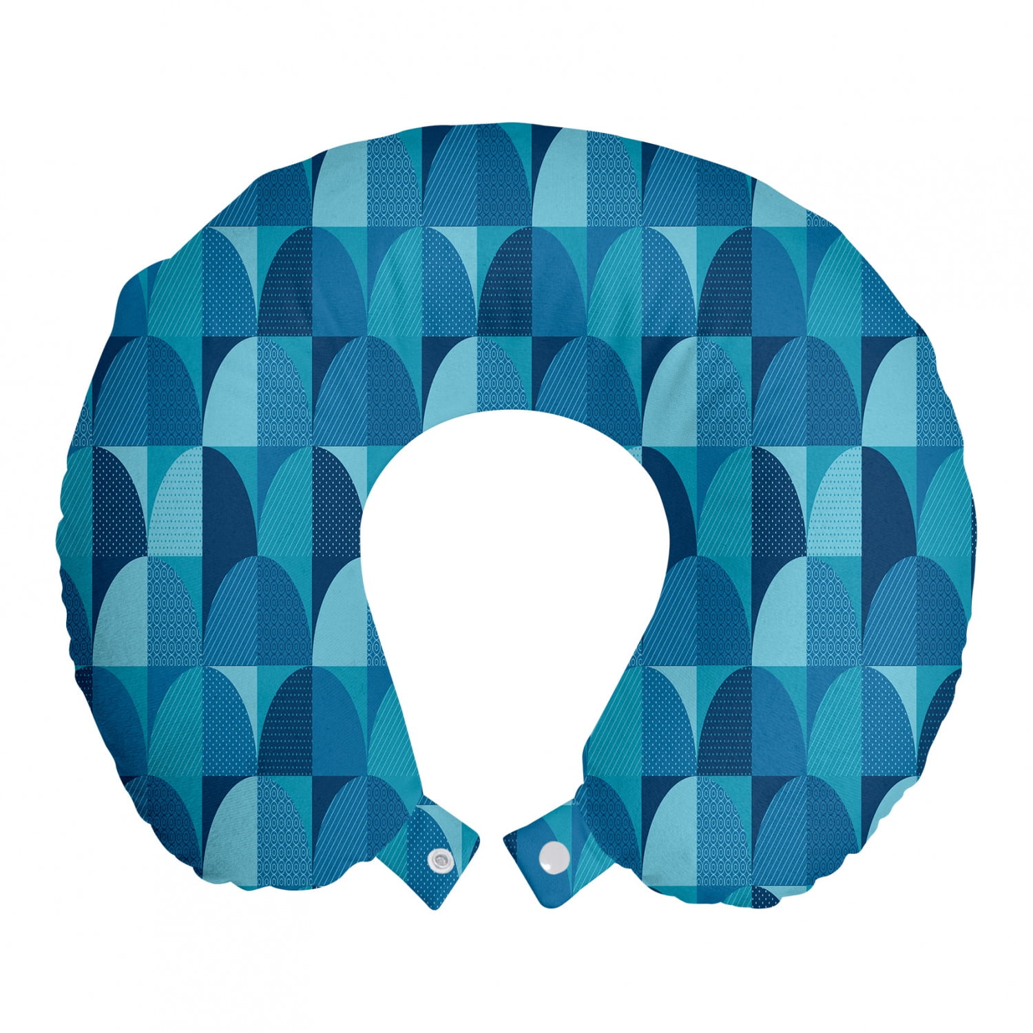 Geometric Travel Pillow Neck Rest, Half Circles Pattern Inside Squared
