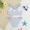 thumbnail image 5 of Girls Fashion Floral Print Two Piece Swimsuit Cute Ruffle Bikini Tankini for Toddler Kids Swimwear Spaghetti Sleeveless Blue 7 Years-8 Years, 5 of 6