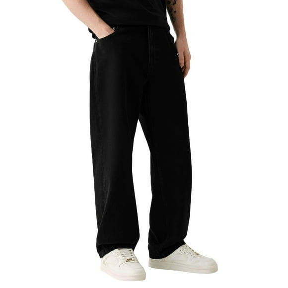 Men Skater Jeans Vintage Low Rise Baggy Straight Leg Jeans Casual Stretch Loose Fit Denim Pants Streetwear Men'S Jeans Black Xxl