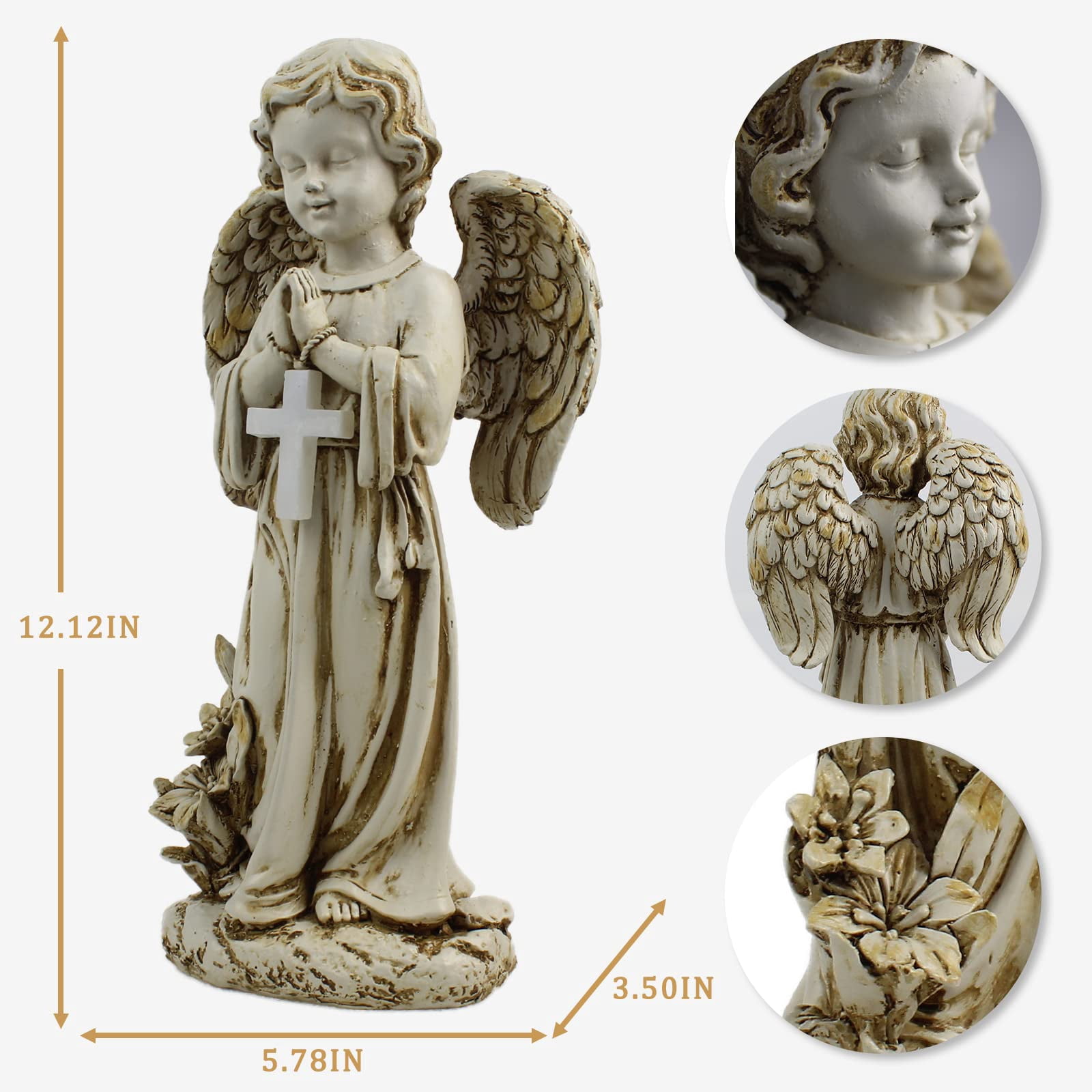 Angel Statue for Garden,Solar Angel for Cemetery Decorations,Garden Memorial Angels,Resin Praying Angels Figurine for Patio Lawn Yard Porch Decorations,12.12inch